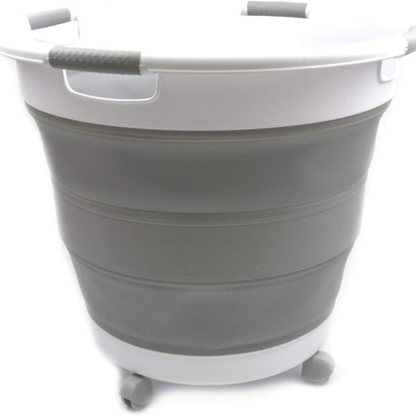 66L Collapsible Laundry Basket with wheels   Foldable Pop Up Storage Container/Organizer with wheels   Portable Washing Tub   Space Saving Hamper/Basket with wheels (1, Grey)