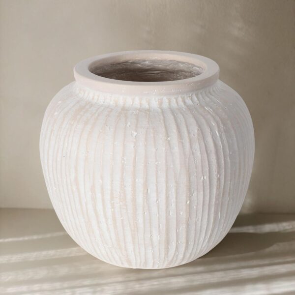 Large Rustic Minimalist Vase, 9 84" Distressed Round Floor Vase for Home Decor, Farmhouse Decorative Centerpieces for Living Room Bedroom, Vintage White
