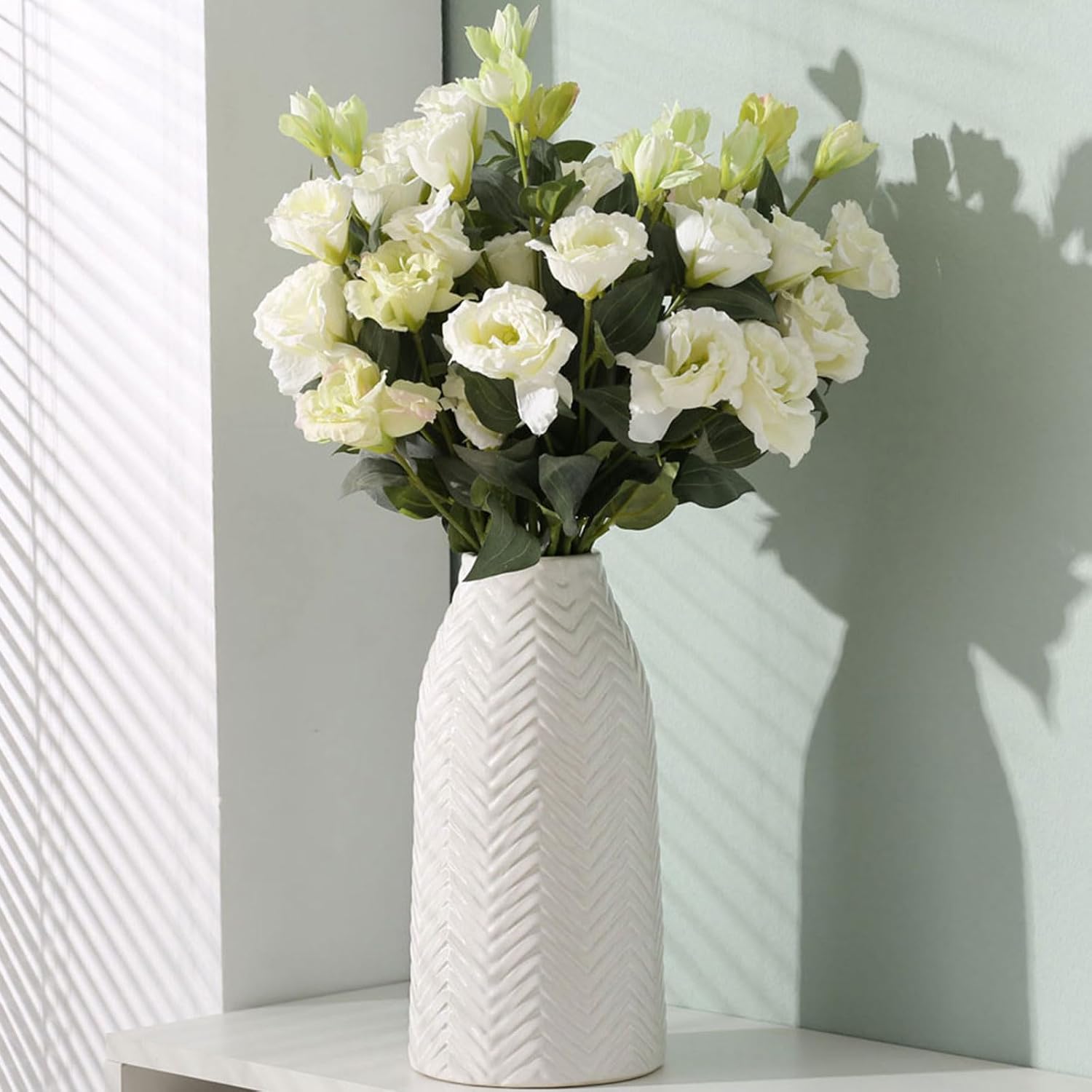White Vase for Flowers Ceramic Vase for Decor, Modern Decorative Tall Vases for Your Kitchen/Office/Living Room/Bookshelf/Mantel White Texture(Medium
