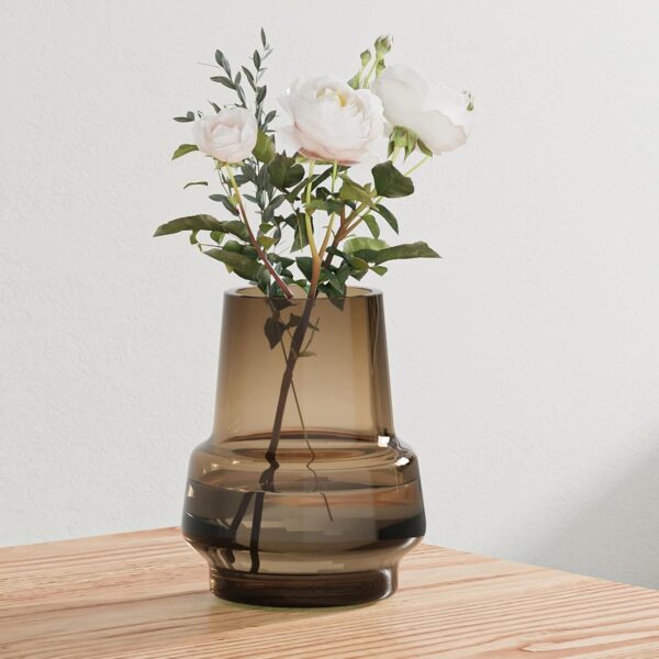 Amber Glass Vase Bud Flower Vase with Modern Design, Brown Wide Mouth Decorative Vase Gift for Home Decor, Living Room, Dining Table, Entryway, Shelf, Wedding, Office, 7 3 Inch (Amber)
