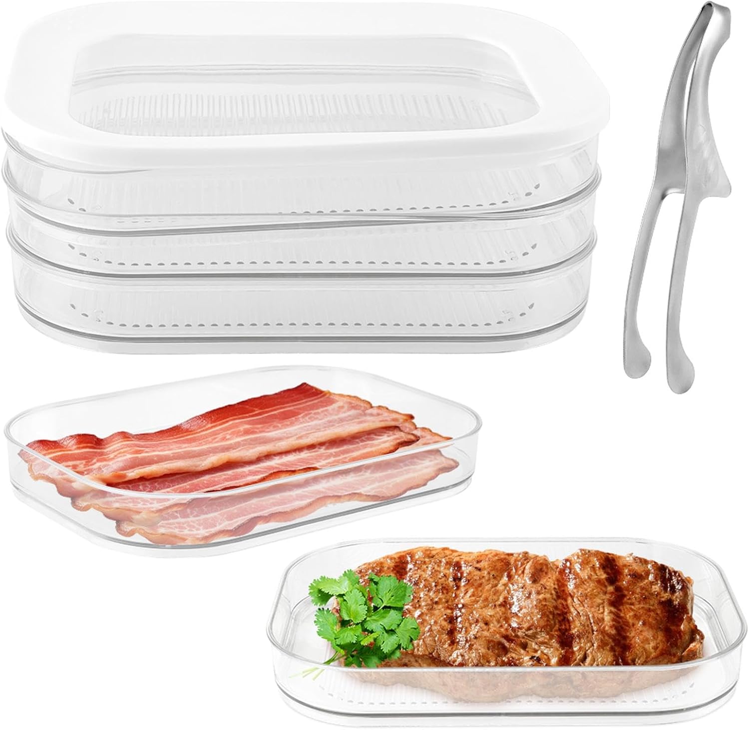 Refrigerator Storage Box, Stackable, 3 Layer Transparent Food Storage Box