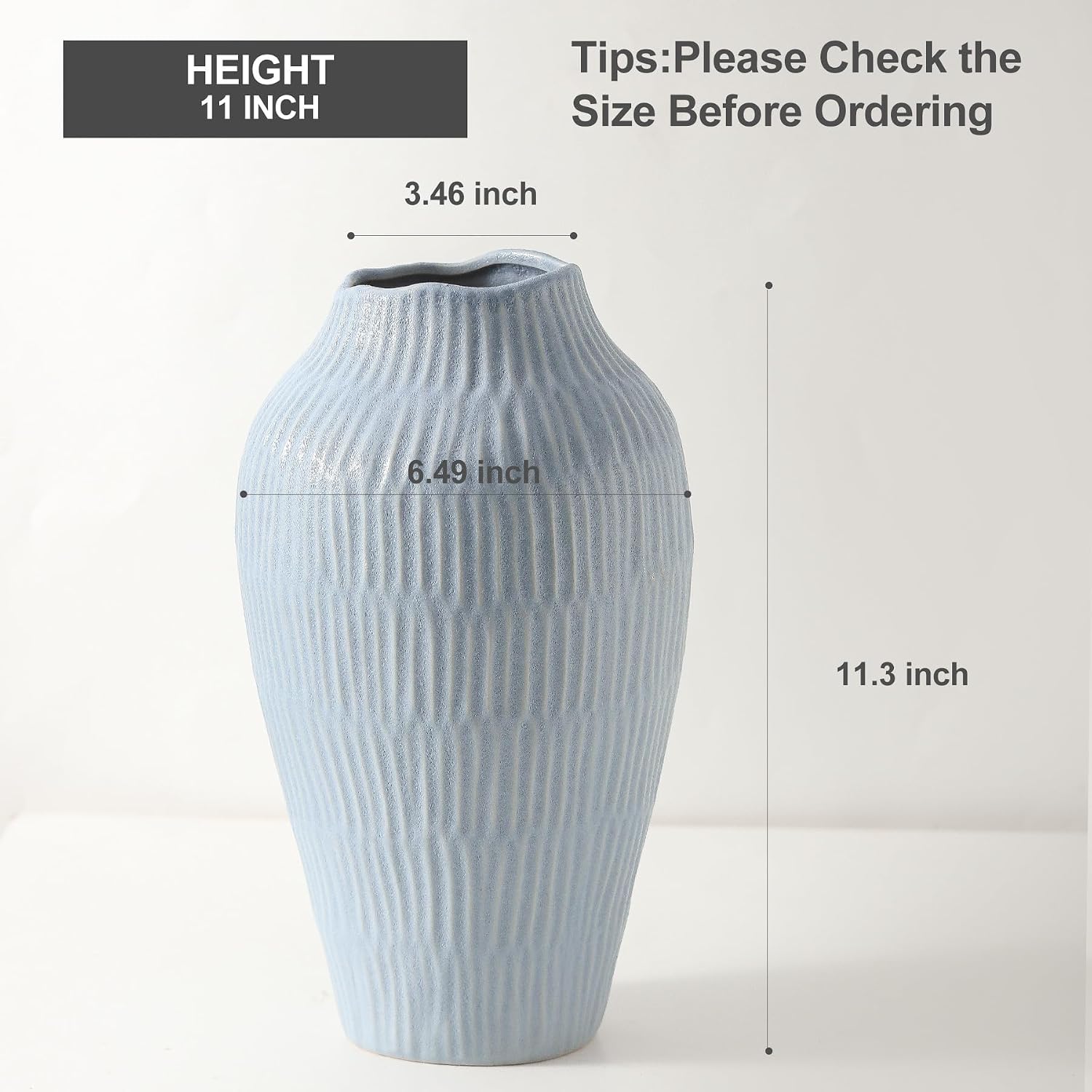 Ceramic Vase for Home Decor,11 6 Inch Flower Vases,Decorative Blue Vase for Pampas Grass,Modern Art Texture Vases for Home Entryway Living Room Dining Table Farmhouse Office Decor Mat Blue Image 2