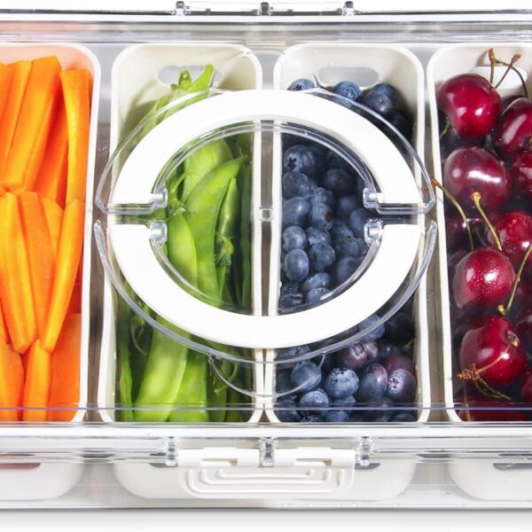 Portable Refrigerator Fruit Storage Container, BPA Free Divided Storage Box with Lid