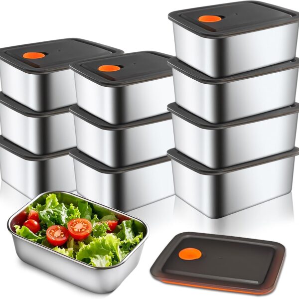 Stainless Steel Refrigerator Storage Box, with Leakproof Lid, Reusable