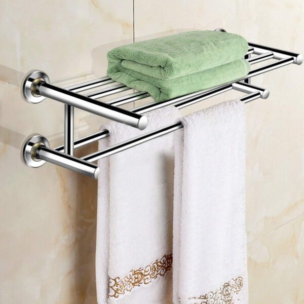 Towel Rack Bar, Wall Mounted Stainless Steel Metal Towel Bar, Bathroom Shelf Double Towel Bar Holder, Organizer Towel Shelf Holder Storage Rail for Bathroom 24''