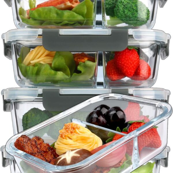 5 Piece 36 oz  dual compartment glass meal prep containers (with lids)