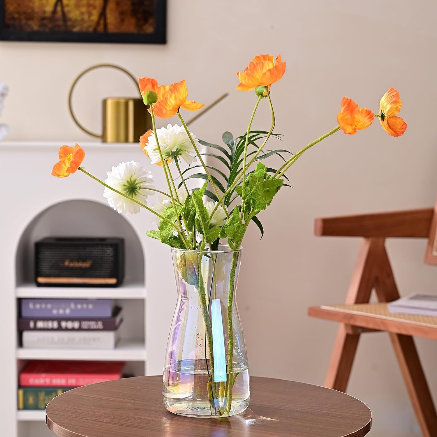 8 inch Iridescent Glass Flower Vases for Centerpiece Table Home Indoor Desk Decor,Ins Modern Boho Style Vase for Wedding Housewarming Gift Image 2