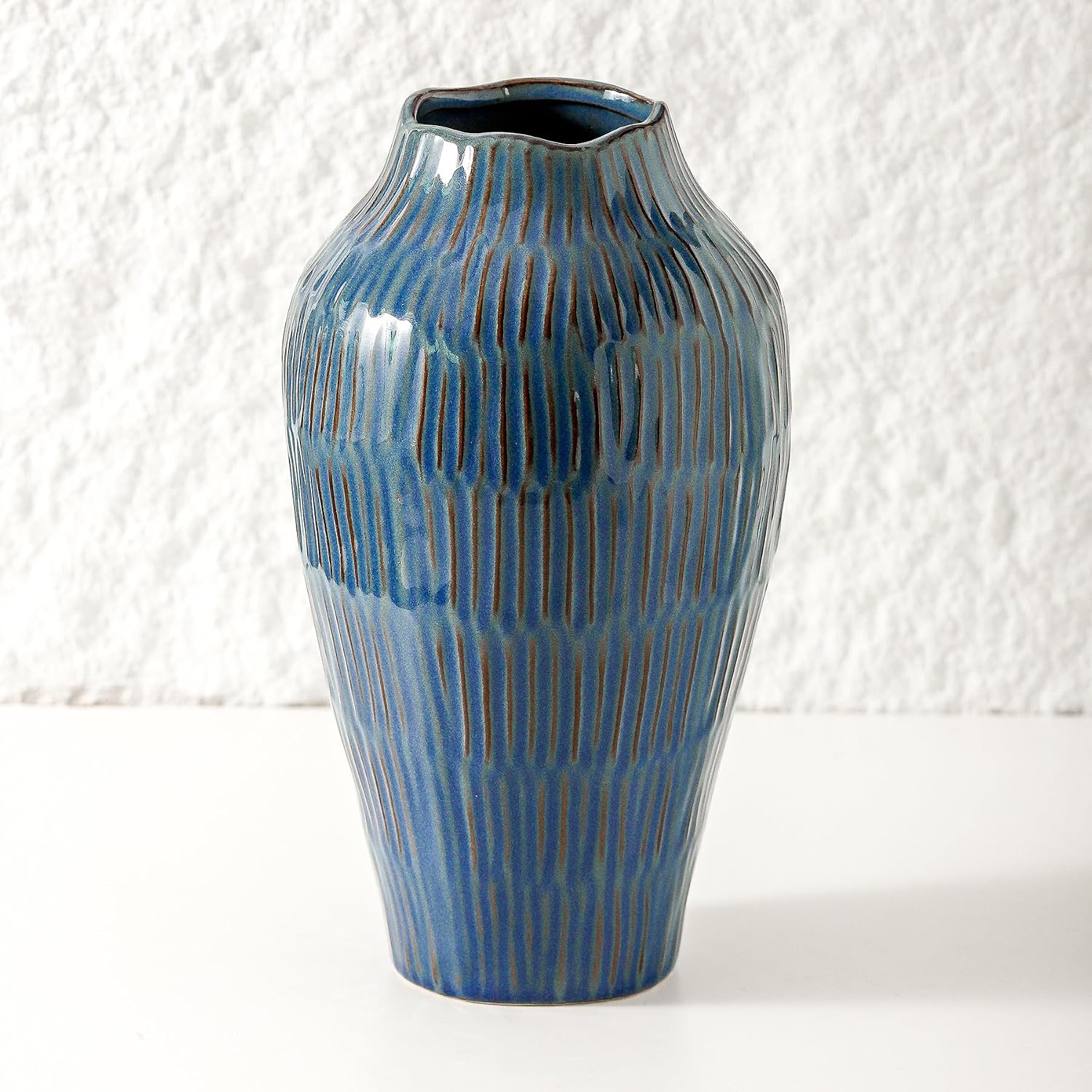 Blue Ceramic Vase for Home Decor,11 6 Inch Flower Vase,Decorative Vases for Pampas Grass,Modern Art Texture Vases for Home Entryway Living Room Dining Table Farmhouse Office Decor Blue