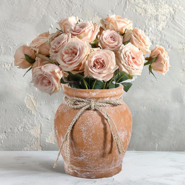 Terracotta Rustic Vase Farmhouse Ceramic Flower Vase, Vintage Home Decoration, Clay Centerpiece for Table, Living Room, Bathroom, Shelf Decor, 6 5 Inch