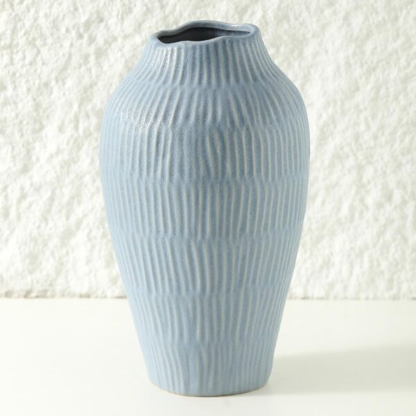 Ceramic Vase for Home Decor,11 6 Inch Flower Vases，Decorative Blue Vase for Pampas Grass，Modern Art Texture Vases for Home Entryway Living Room Dining Table Farmhouse Office Decor Mat Blue