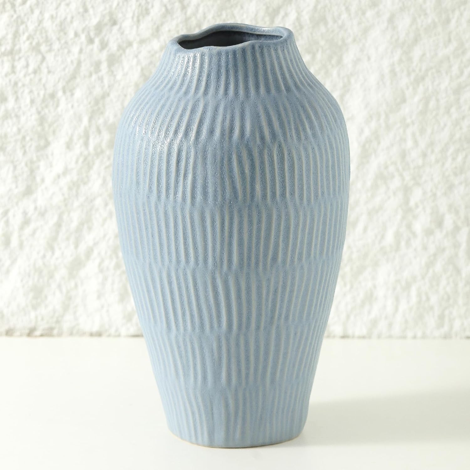 Ceramic Vase for Home Decor,11 6 Inch Flower Vases,Decorative Blue Vase for Pampas Grass,Modern Art Texture Vases for Home Entryway Living Room Dining Table Farmhouse Office Decor Mat Blue