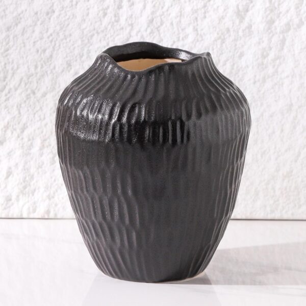 7 8 Inch Black Ceramic Vase Modern Minimalist Round Vase for Centerpiece, Farmhouse, Living Room Handcrafted Decorative Design for Dried Flowers, Plants, Home Decor, Rustic & Vintage Styles