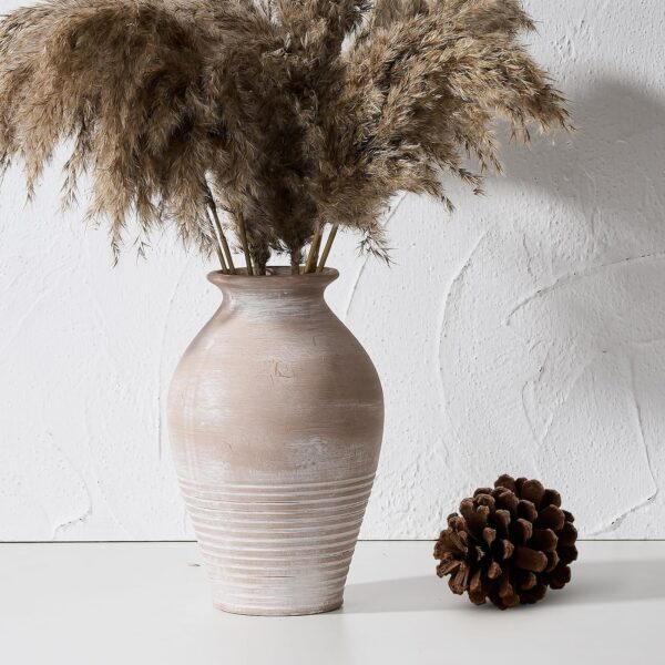Ceramic Rustic Farmhouse Vase, 9 2 inch Whitewashed Terracotta Vase, Pottery Decorative Flower Vases,Clay Decorative Vases for Home Decor, Table, Living Room, Shelf, Mantel Decoration