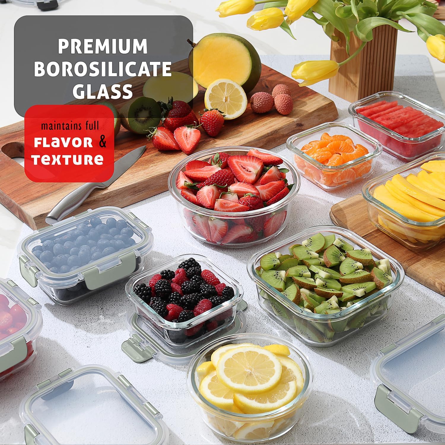 24 Piece glass storage container set with lids—12 glass containers + 12 airtight lids; suitable for pantry and kitchen use Image 2