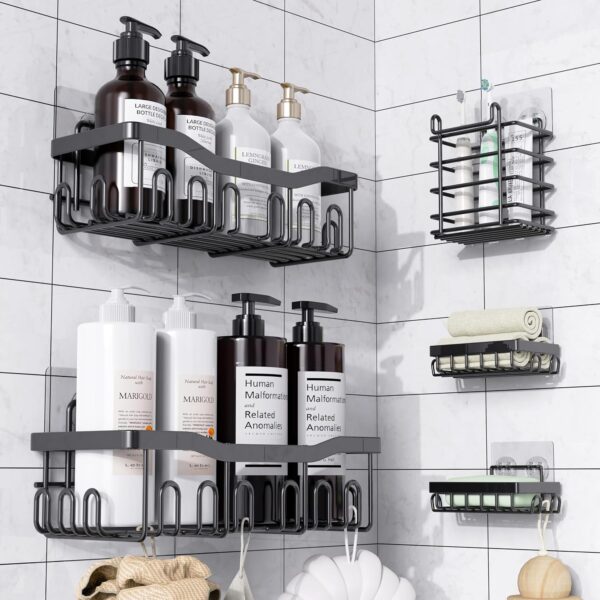 Shower Caddy 5 Pack Rustproof Stainless Steel Bath Organizers With Large Capacity, No Drilling Shelves, Adhesive Shower Caddy, for Bathroom Storage & Home Decor, SC02