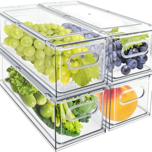 Stackable Refrigerator Storage Box, Pull Out with Handle, Suitable for Refrigerator Food Storage