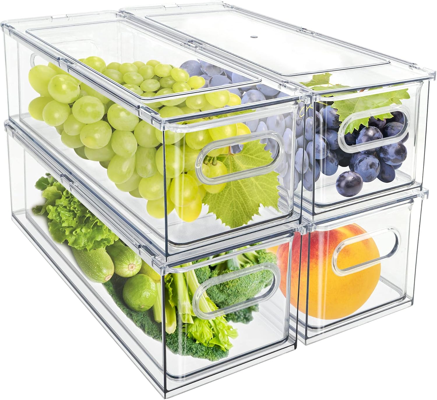 Stackable Refrigerator Storage Box, Pull Out with Handle, Suitable for Refrigerator Food Storage