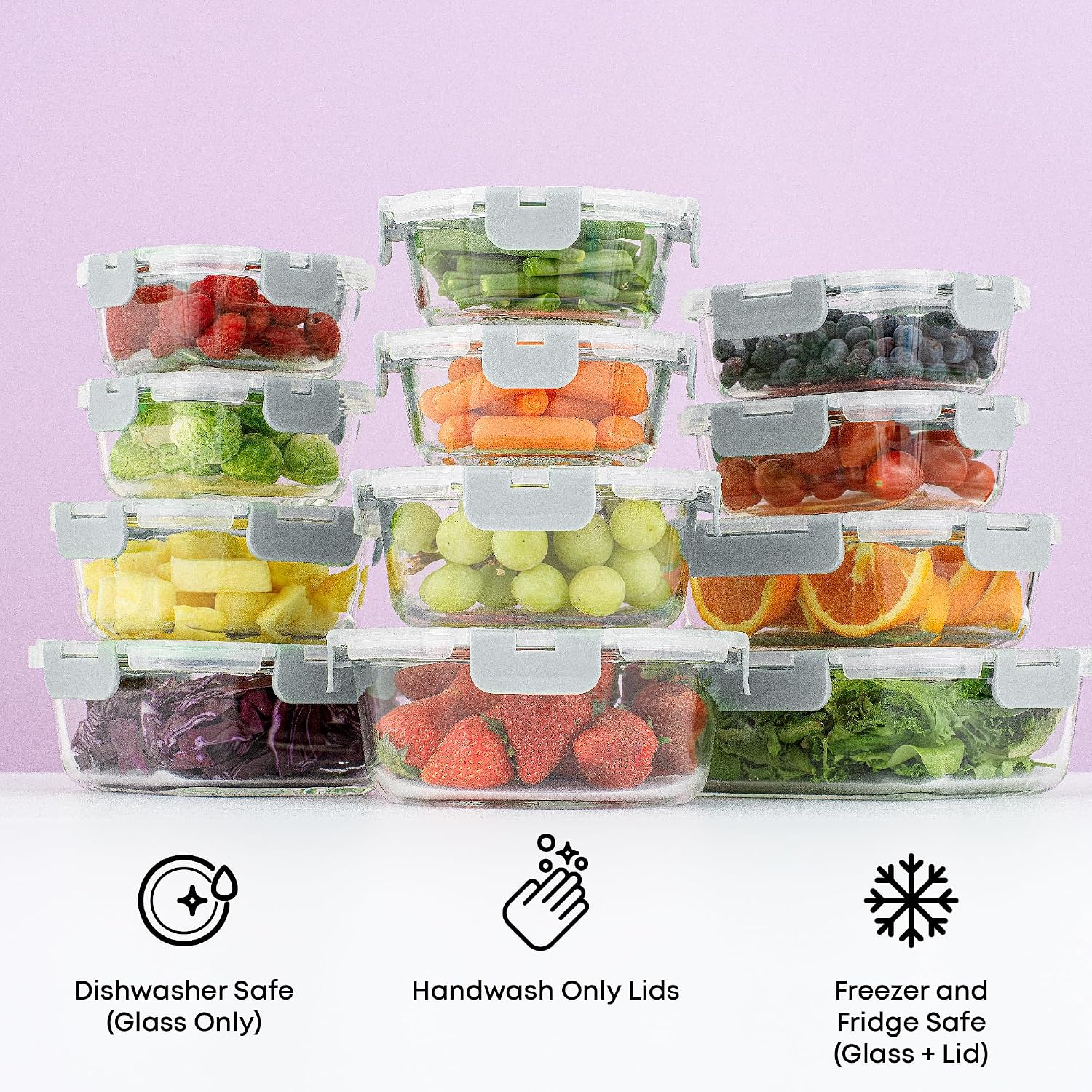 24 Piece Set: Borosilicate Glass Storage Containers with Lids (12 Airtight & Freezer Safe Containers) – Ideal for Pantry, Kitchen, and Meal Prep Image 2