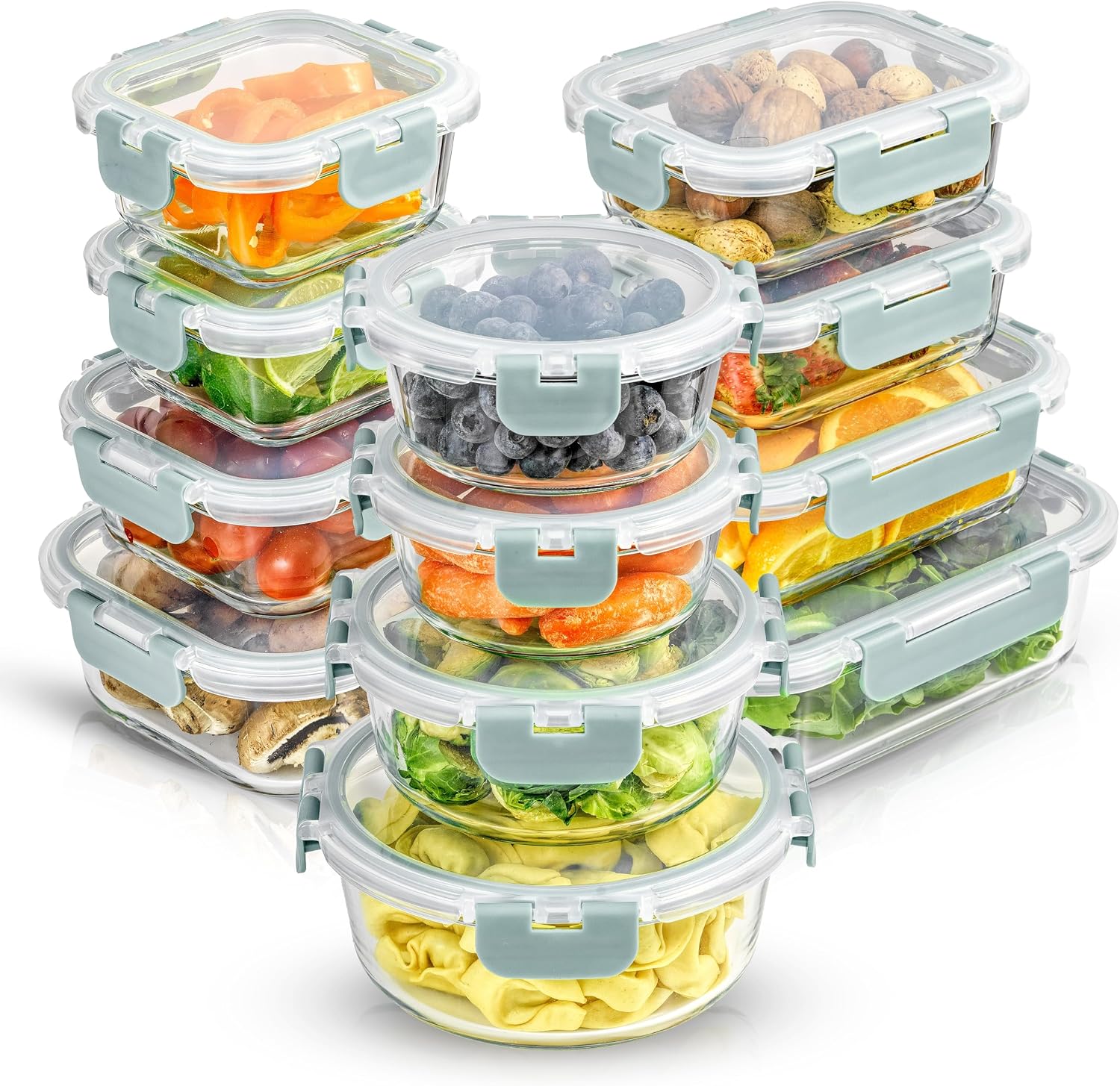 24 Piece Set: Borosilicate Glass Storage Containers with Lids (12 Airtight & Freezer Safe Containers) – Ideal for Pantry, Kitchen, and Meal Prep